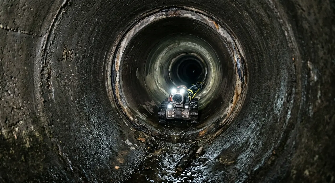 Robotic sewer camera inspecting pipe interior for Sewer Line Repair in Bethany